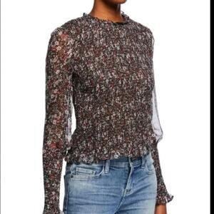 Veronica Beard Faire Sheer Floral Smocked Top Small Silk